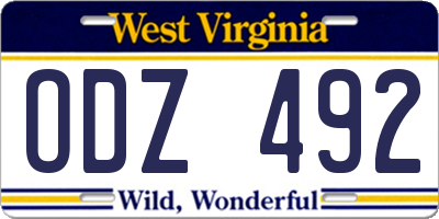 WV license plate ODZ492