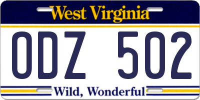WV license plate ODZ502