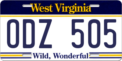 WV license plate ODZ505
