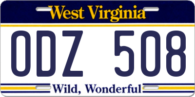 WV license plate ODZ508