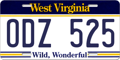WV license plate ODZ525