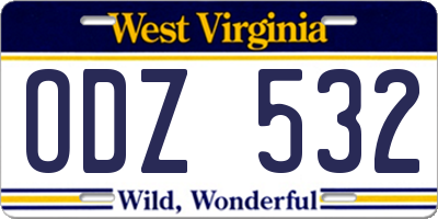 WV license plate ODZ532