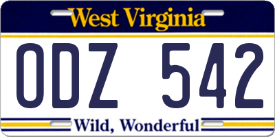 WV license plate ODZ542