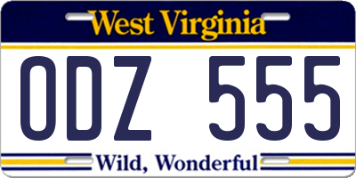 WV license plate ODZ555