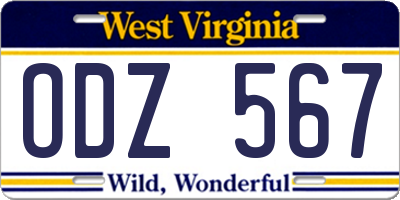 WV license plate ODZ567