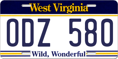 WV license plate ODZ580
