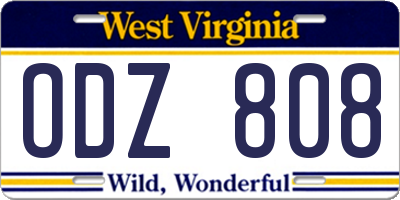 WV license plate ODZ808