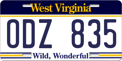 WV license plate ODZ835