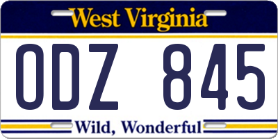 WV license plate ODZ845