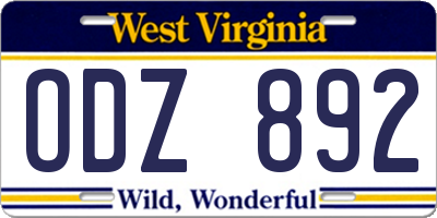 WV license plate ODZ892