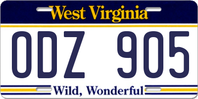 WV license plate ODZ905