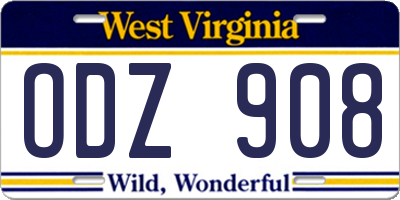 WV license plate ODZ908