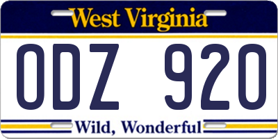 WV license plate ODZ920