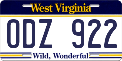 WV license plate ODZ922
