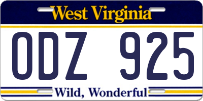WV license plate ODZ925