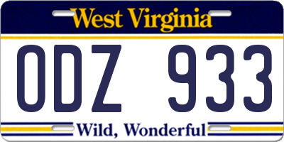 WV license plate ODZ933