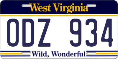 WV license plate ODZ934