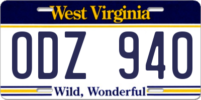 WV license plate ODZ940