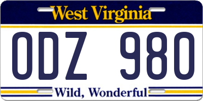 WV license plate ODZ980