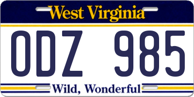 WV license plate ODZ985