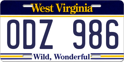 WV license plate ODZ986