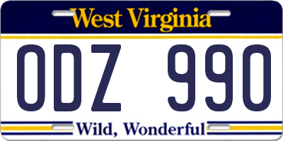 WV license plate ODZ990