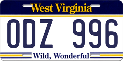 WV license plate ODZ996