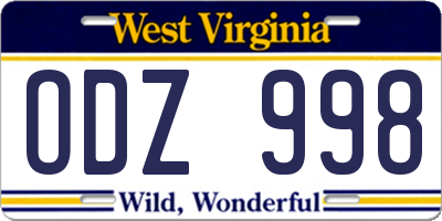 WV license plate ODZ998