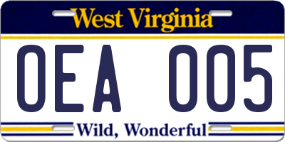 WV license plate OEA005