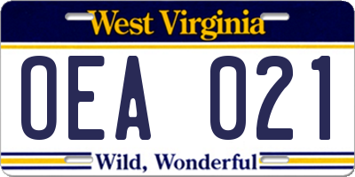 WV license plate OEA021