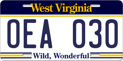 WV license plate OEA030