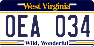WV license plate OEA034