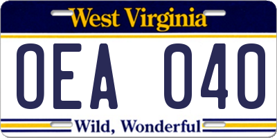 WV license plate OEA040