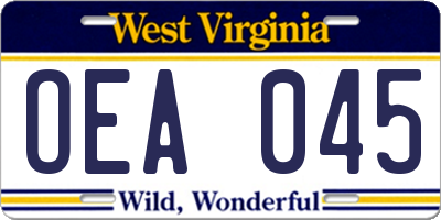 WV license plate OEA045