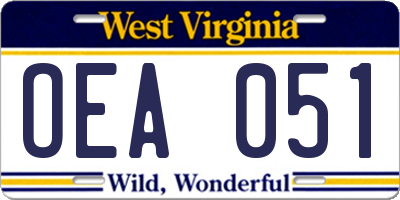 WV license plate OEA051