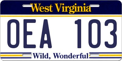 WV license plate OEA103