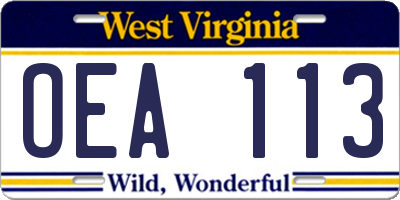 WV license plate OEA113