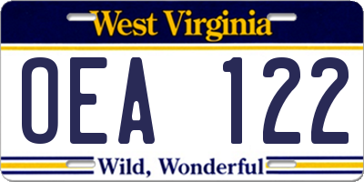 WV license plate OEA122