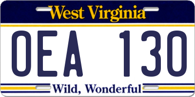 WV license plate OEA130
