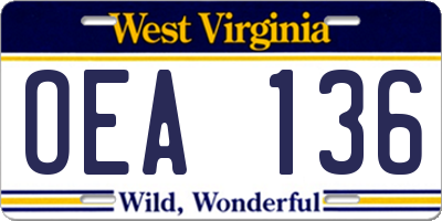 WV license plate OEA136