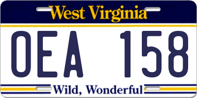 WV license plate OEA158