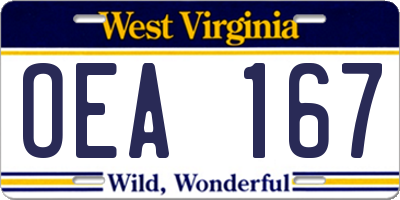 WV license plate OEA167