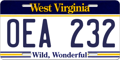WV license plate OEA232