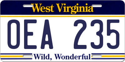WV license plate OEA235