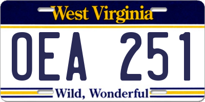 WV license plate OEA251