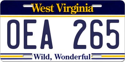 WV license plate OEA265