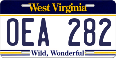 WV license plate OEA282
