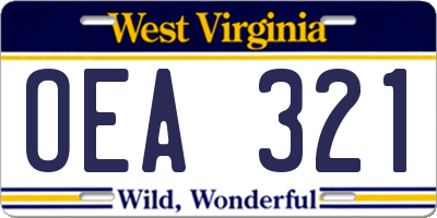 WV license plate OEA321