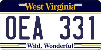 WV license plate OEA331