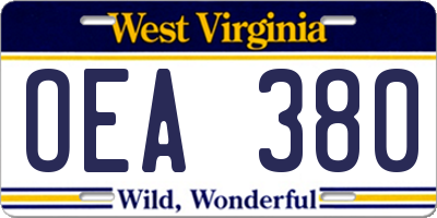 WV license plate OEA380